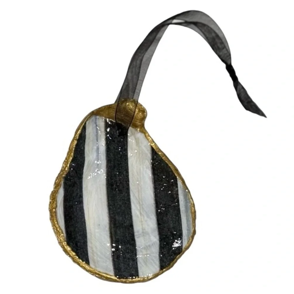 Courtly Stripe Oyster Shell Ornament 4”